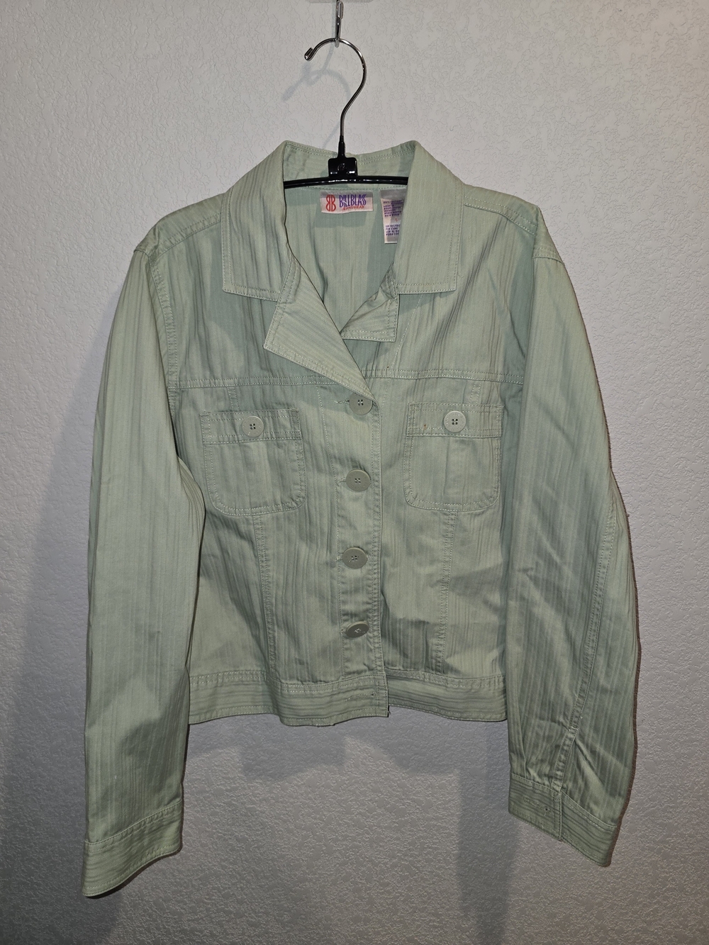 Vintage Bill Blass Jeanswear Light Sage Green Herringbone Trucker Jacket -